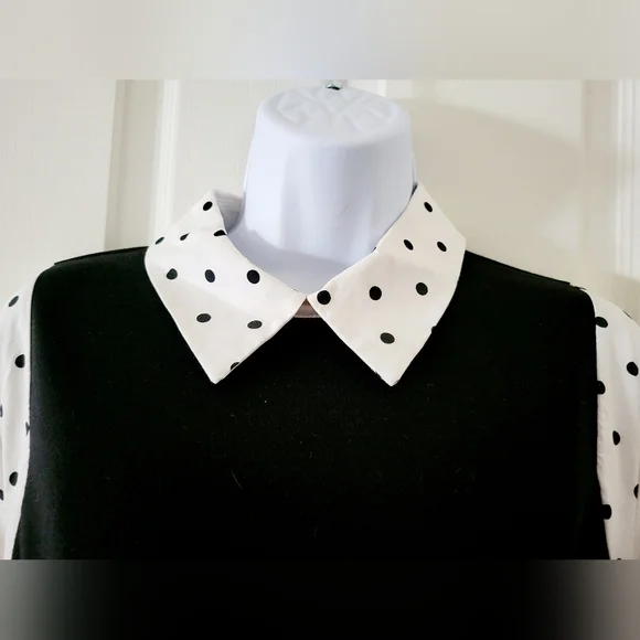 New York & Co | Black/White Polka Dot Puff Sleeve Midi Sheath Dress (SIZE M) - Picture 9 of 13